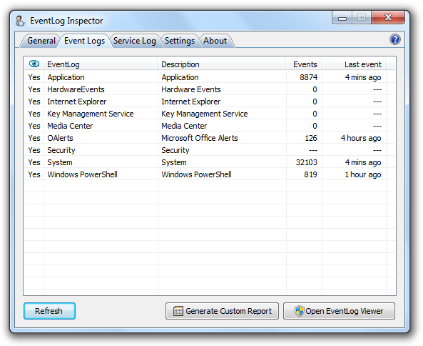 EventLog Inspector - EventLogs Tab