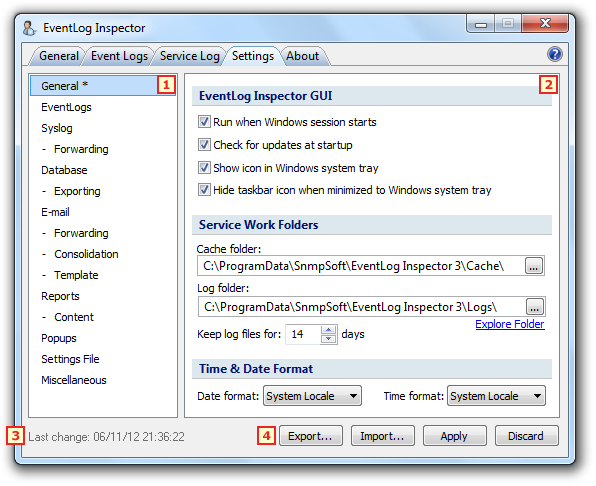 EventLog Inspector - Settings Tab