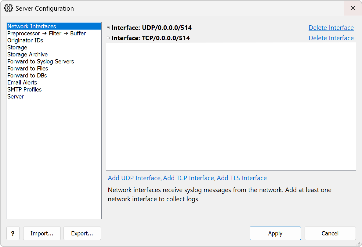 Server Configuration - Network Interfaces