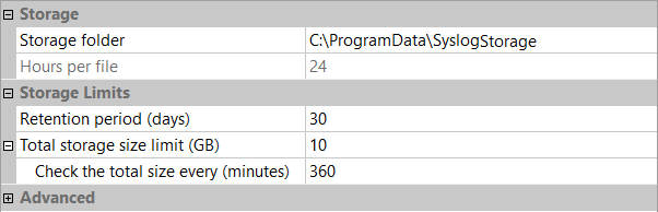Settings - Syslog Storage