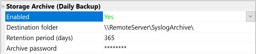 Syslog Storage - Archive Configuration