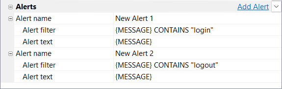 Two email alerts with the same Alert text