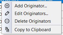 Originators List - Context Menu