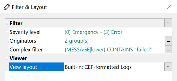 Filter n Layout Windows with active syslog filter