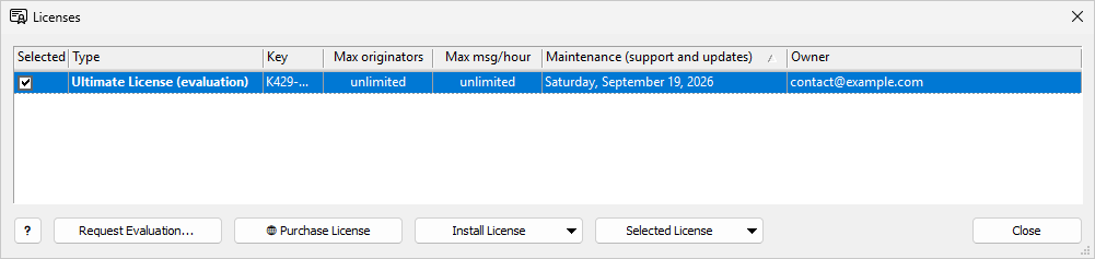 Syslog Watcher — Licenses with an evaluation license