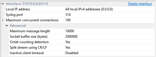 Syslog Collector Configuration - TCP Network Interface