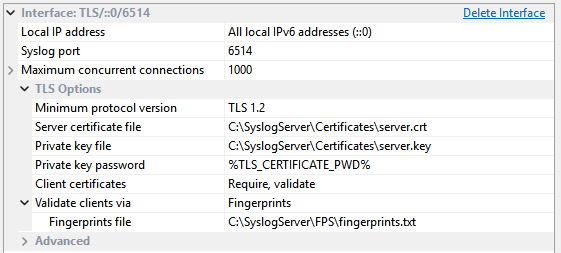 Syslog Collector Configuration - TLS Network Interface