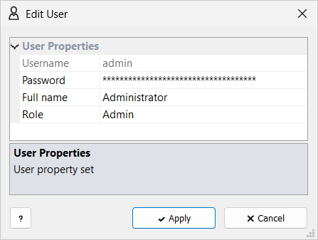 Edit User window: Username (read-only)