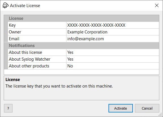 Activate License window