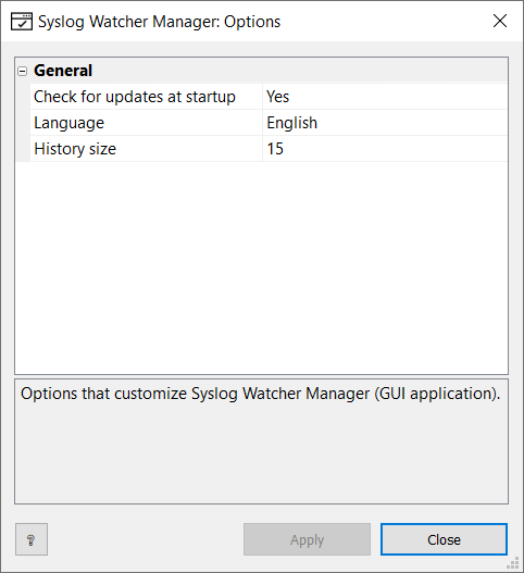 Syslog Watcher - Manager Options